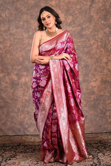 Magenta Katan Silk Banarasi Saree