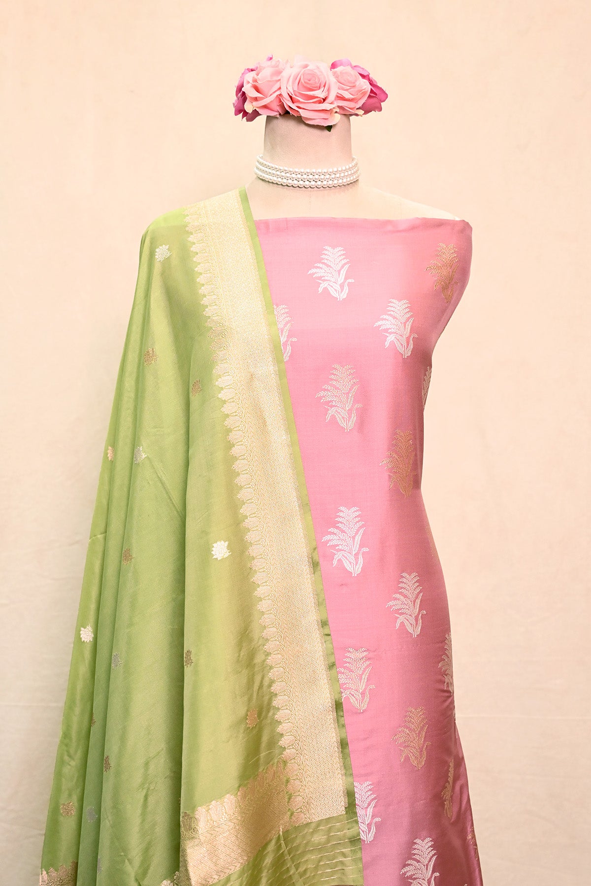 Dusty Pink Katan Silk Banarasi Suit