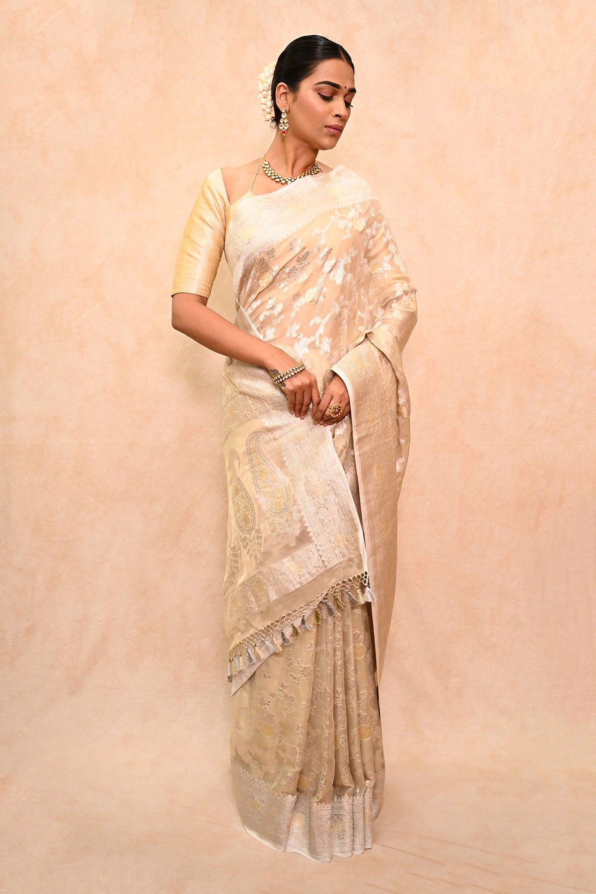 Pure Georgette Tissue Banarasi Saree with Alfi Work
