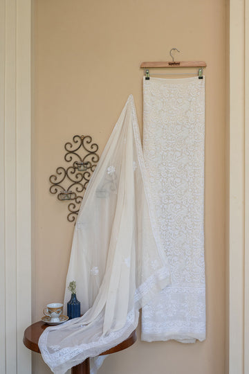 Off White Georgette Chikankari Suit