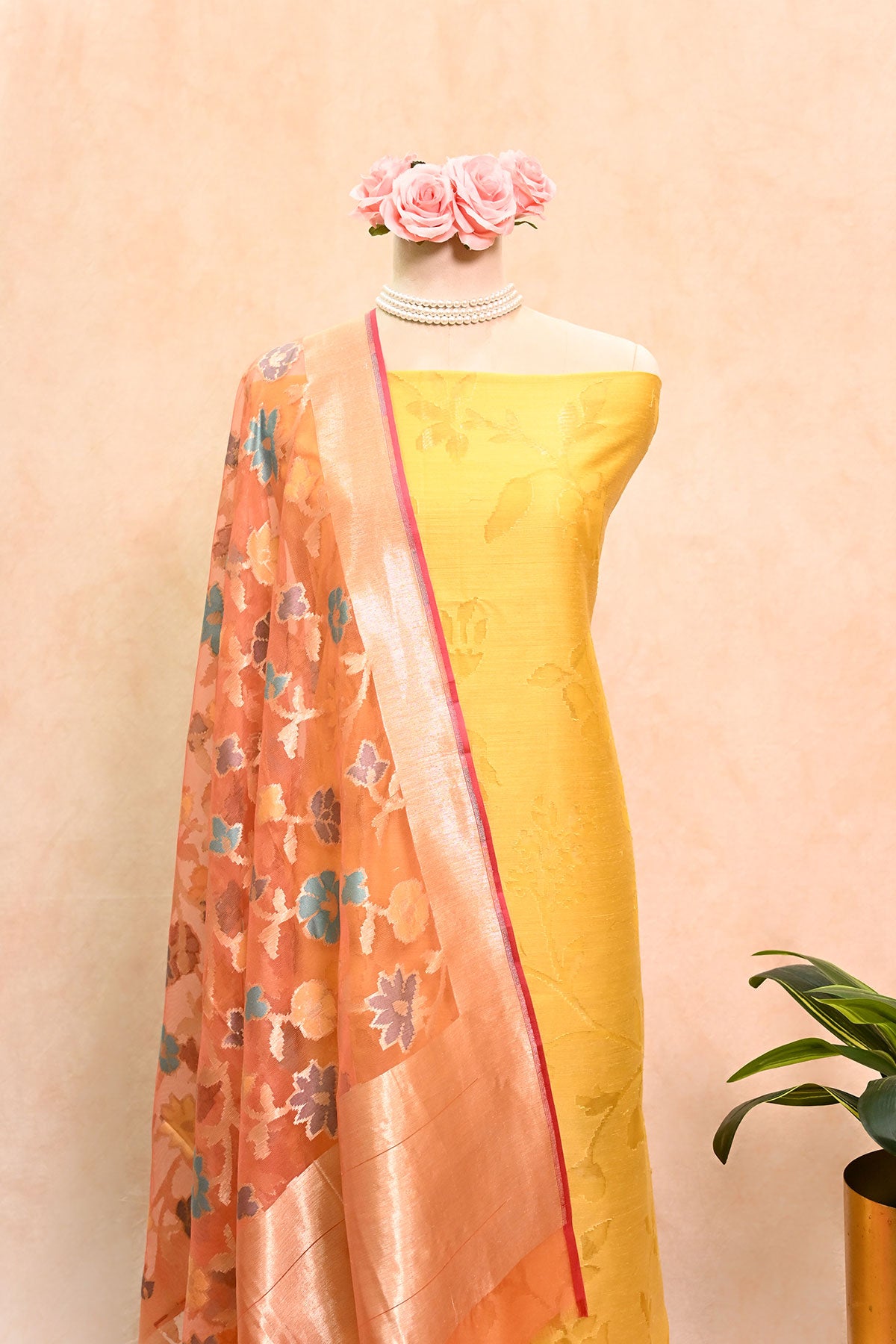 Yellow Banarasi Dupion Silk Suit