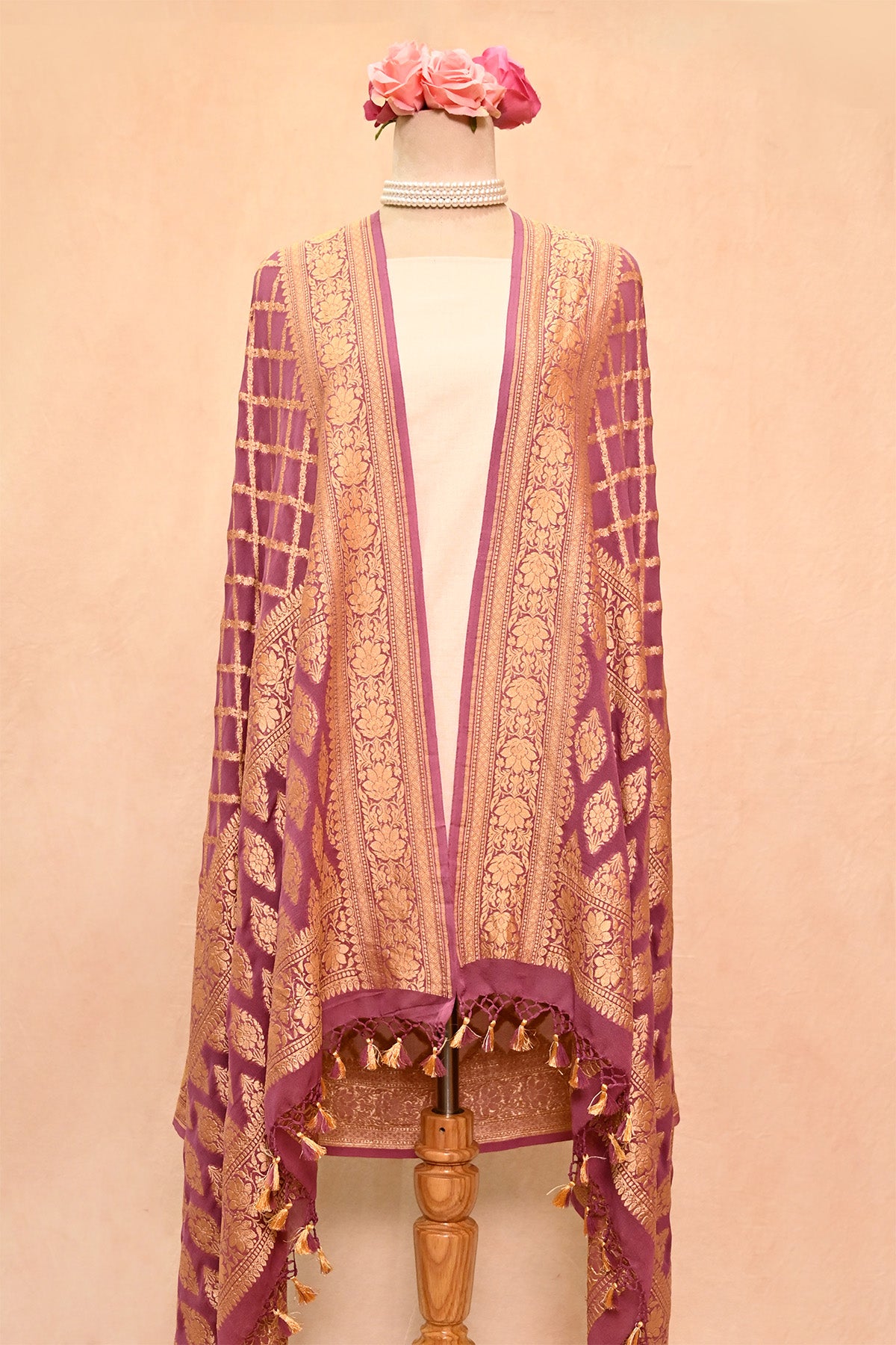 Mulberry Purple Khaddi Georgette Banarasi Dupatta