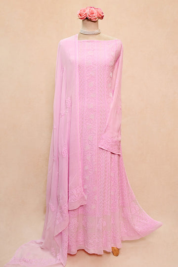 Pink Viscose Georgette Chikankari Anarkali