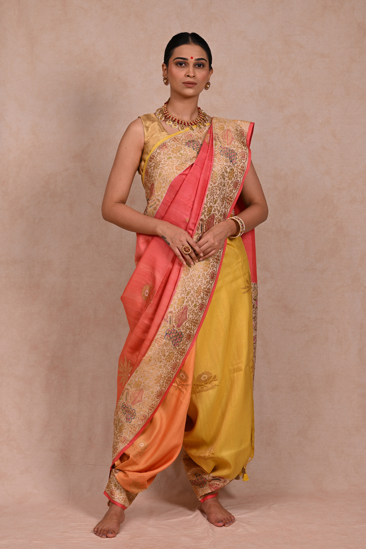 Tussar Georgette Banarasi Saree with Khaddi Nakshi & Gold Zari Peacock Motifs