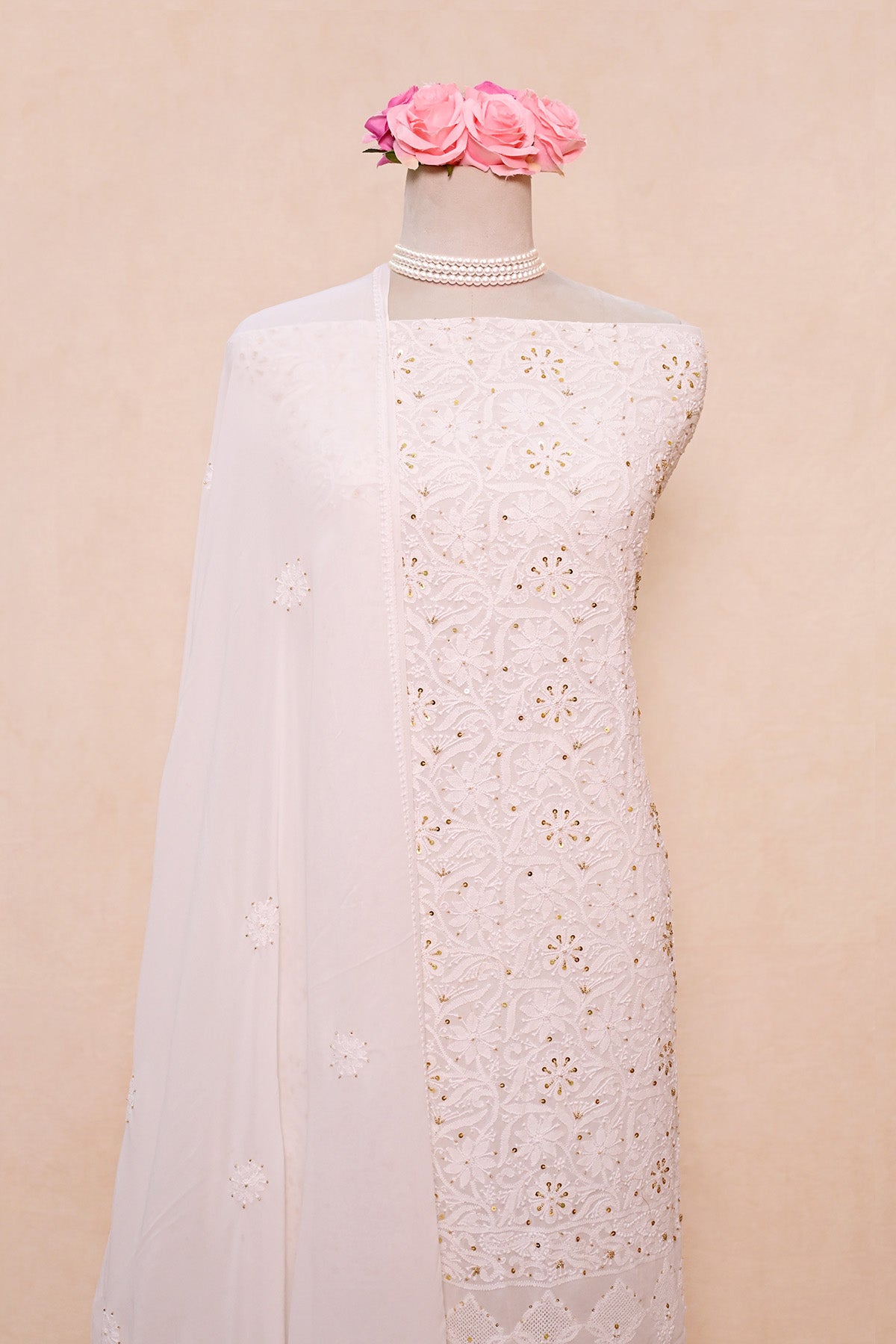 Off White Georgette Chikankari Suit