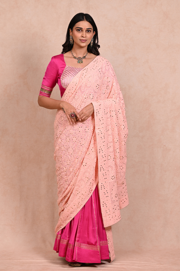 Light Pink Georgette Chikankari Dupatta