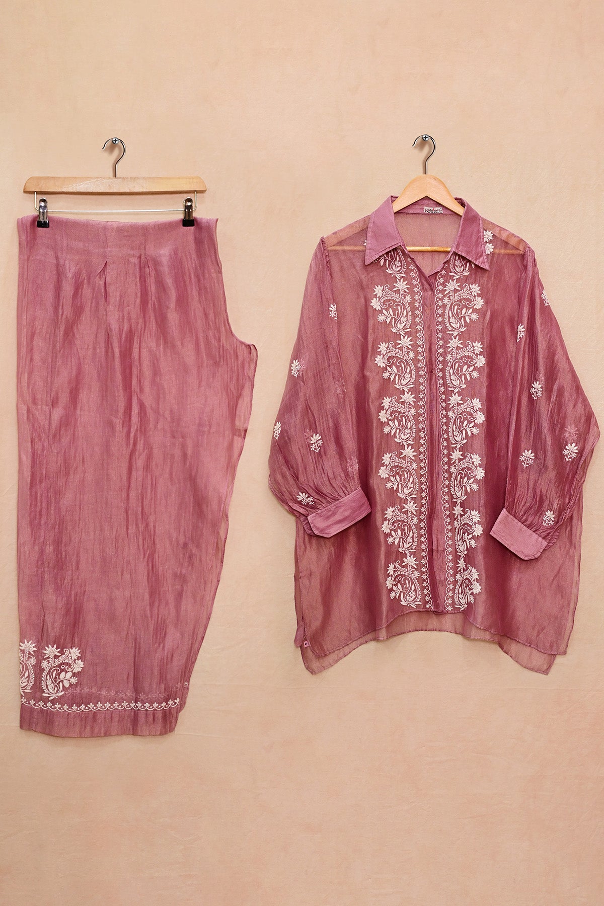 Purple Tissue Chanderi Chikankari Co-ord set