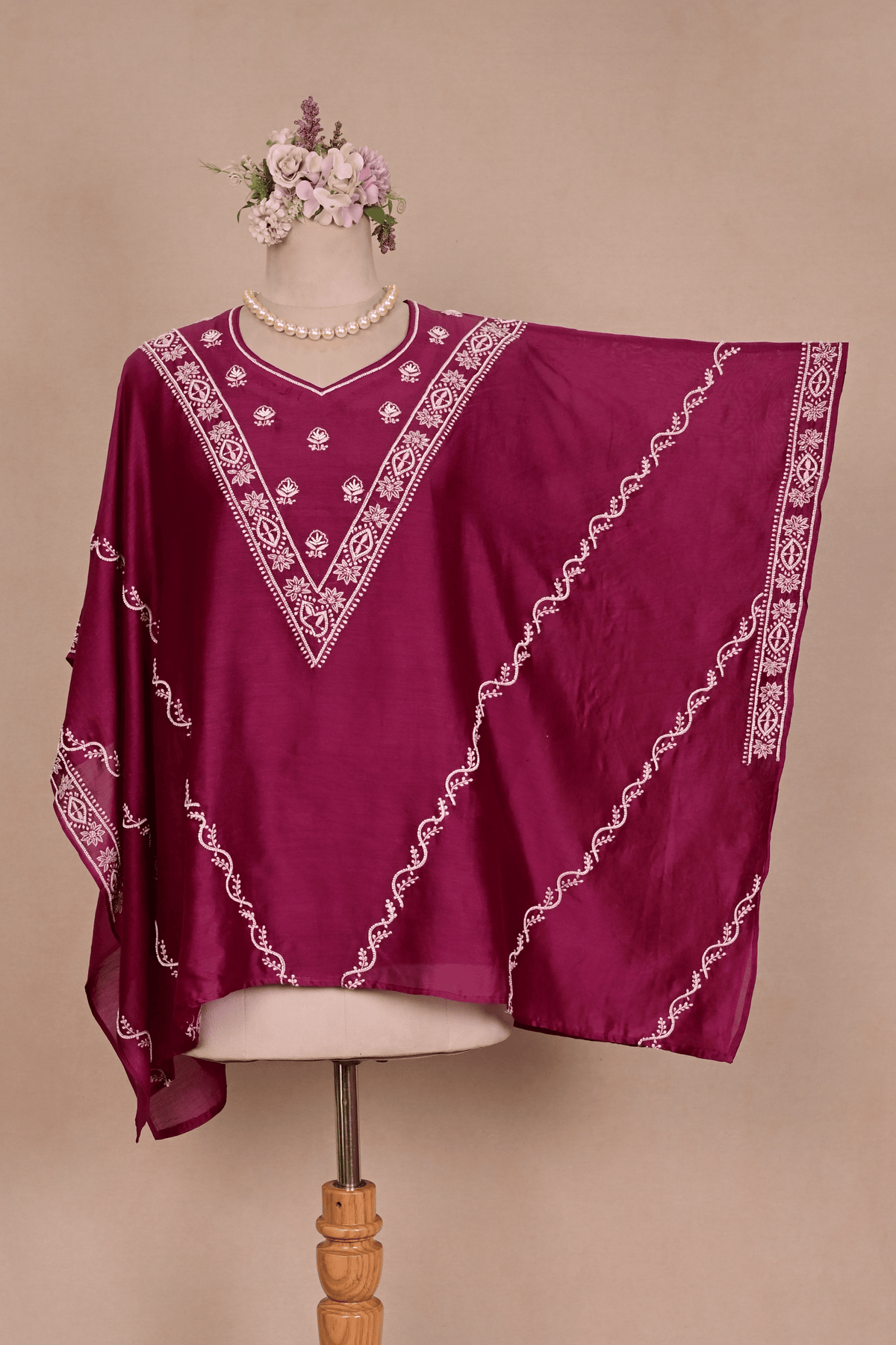 Plum Purple Banarasi Chanderi Chikankari Kaftan