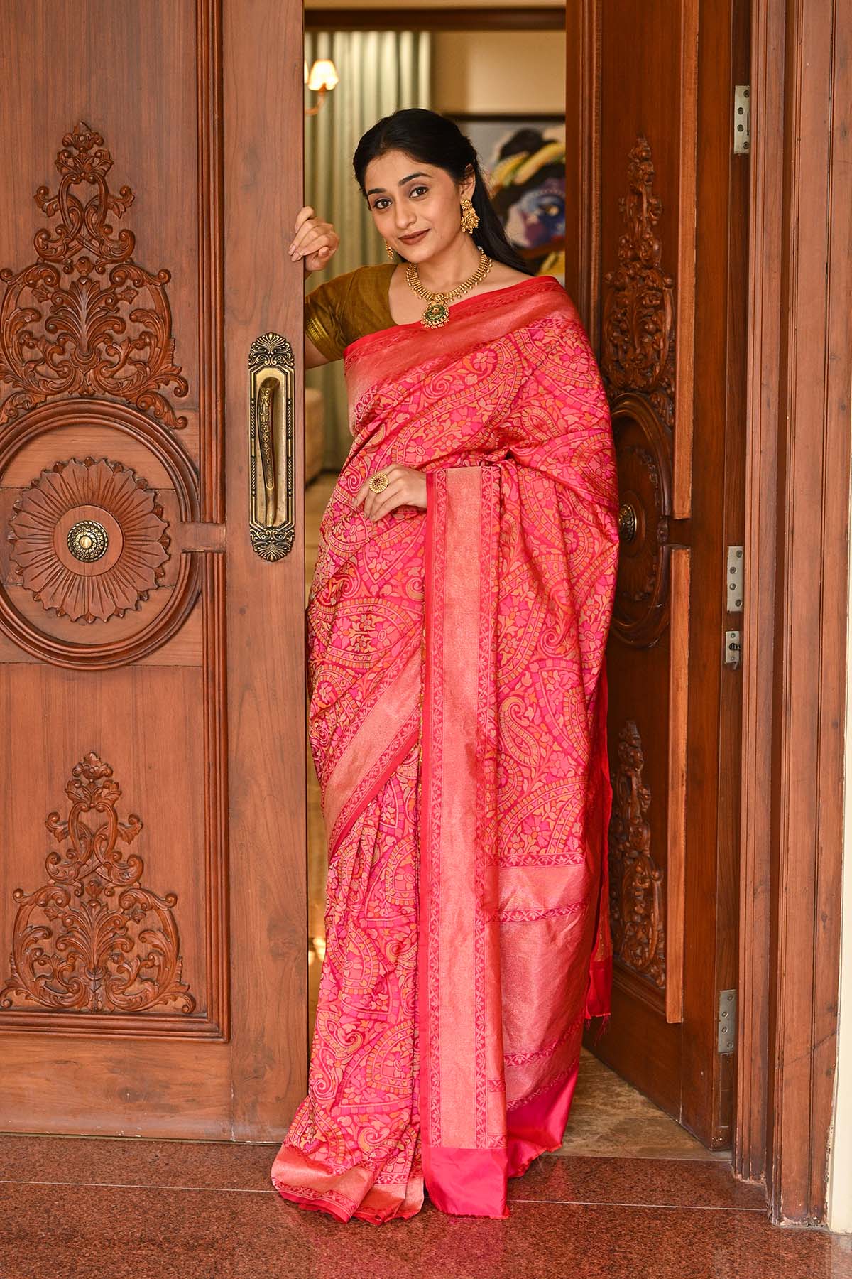 Katan Silk Banarasi Saree with Floral Paisleys