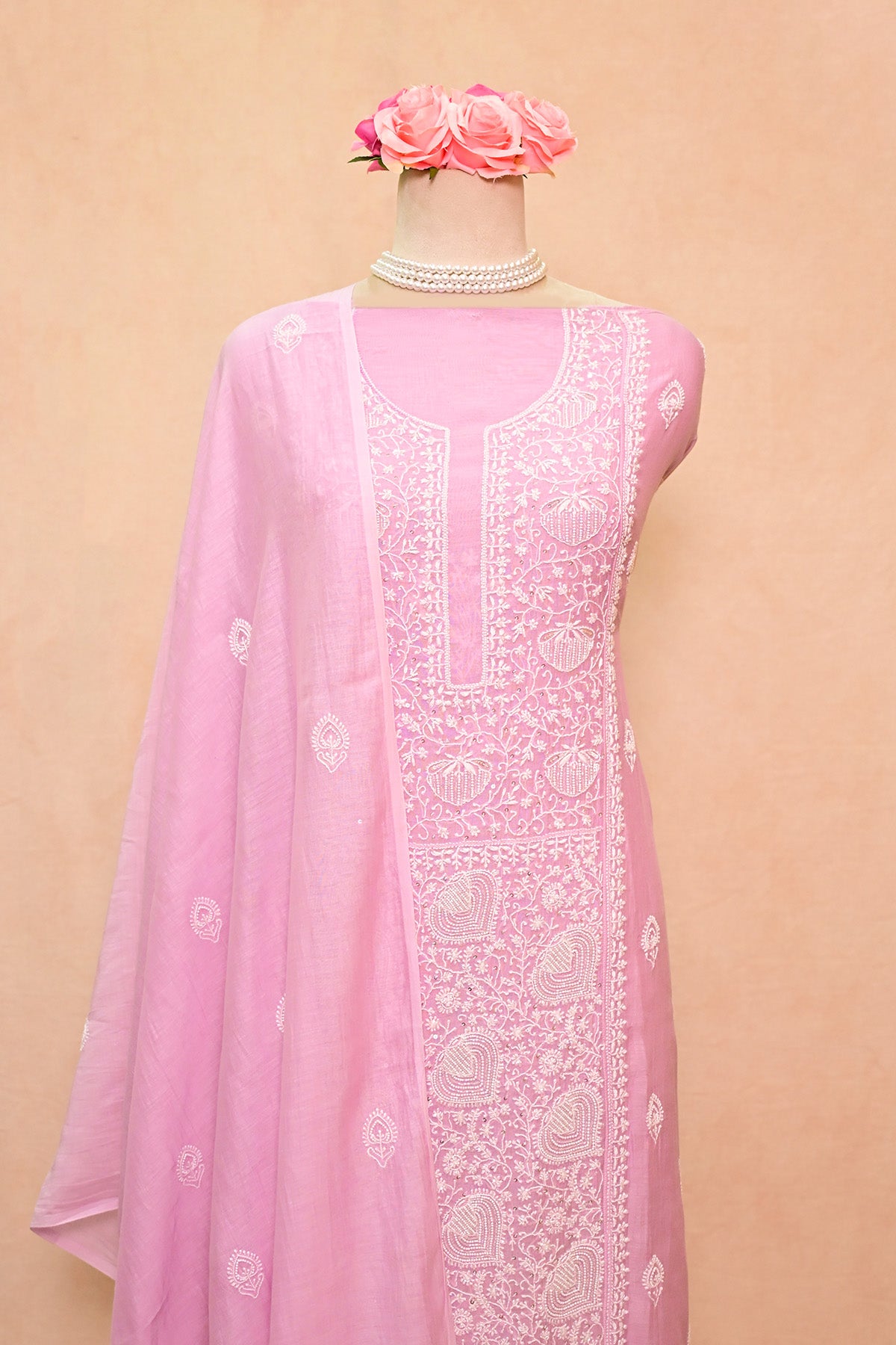Light Lavender Chanderi Chikankari Suit
