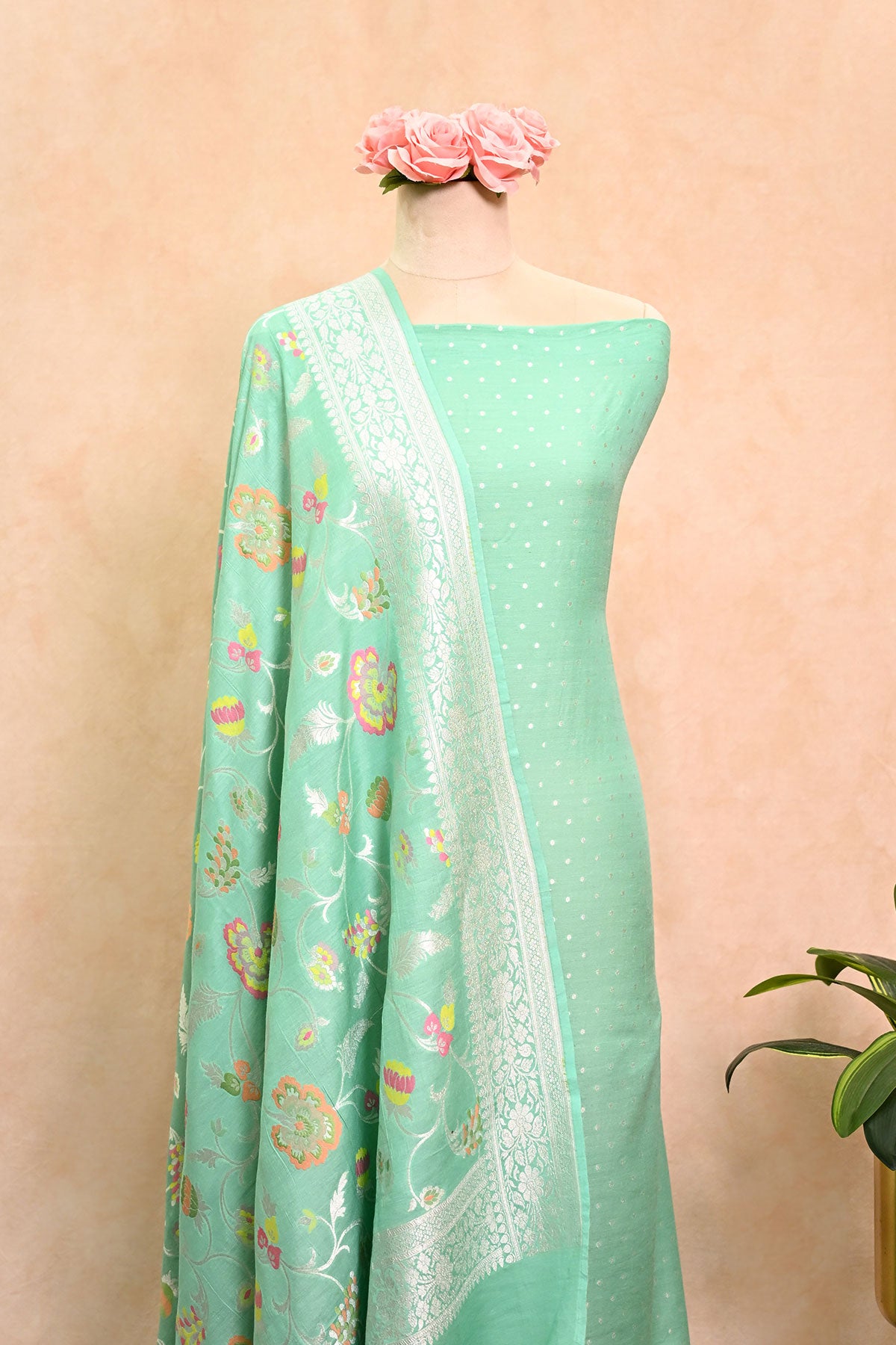 Sea Green Banarasi Moonga Tussar Suit