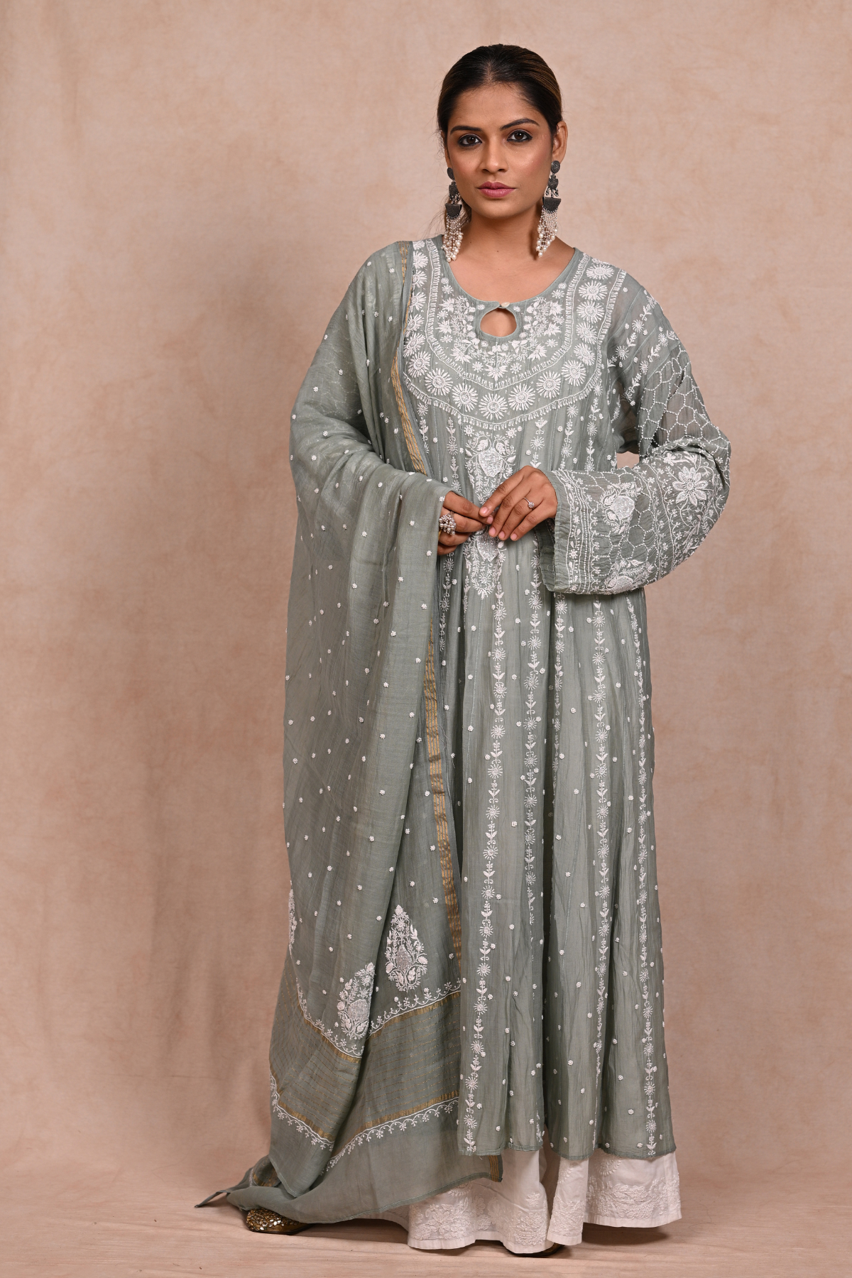 Sea Green Chikankari Anarkali