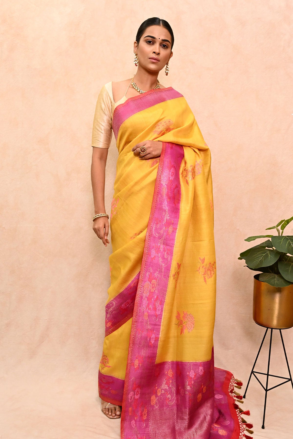 Tussar Georgette Banarasi Saree with Tilfi Meenakari Nakashi & Resham Floral Motifs