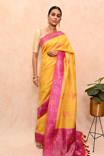 Tussar Georgette Banarasi Saree with Tilfi Meenakari Nakashi & Resham Floral Motifs
