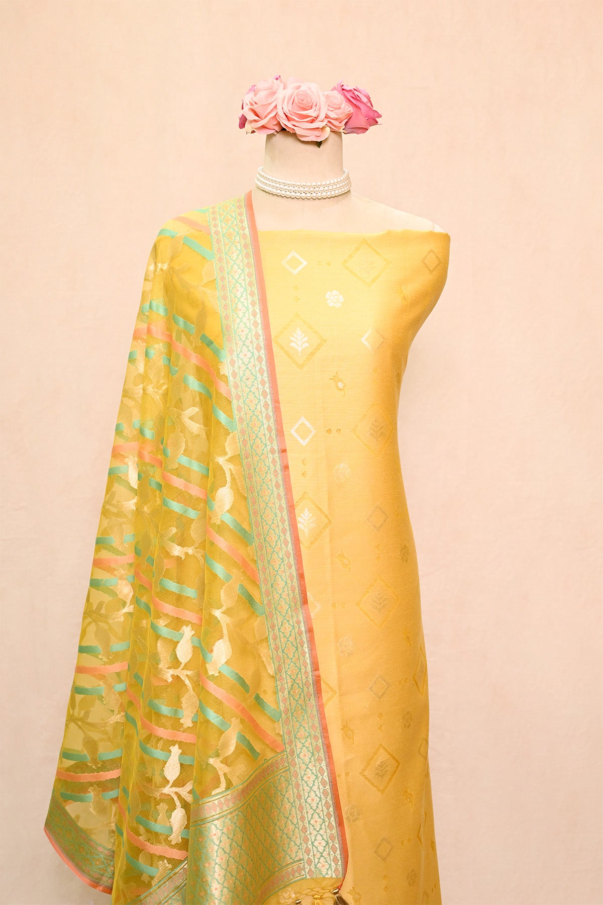 Yellow Dupion Silk Banarasi Suit
