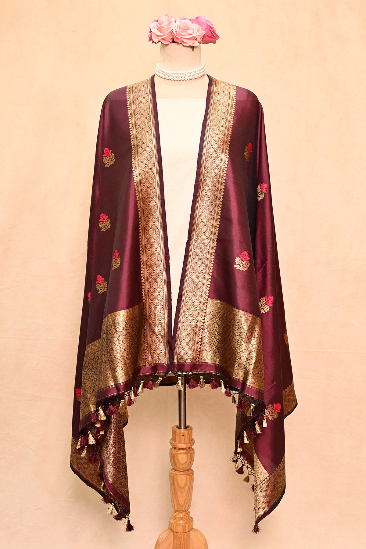 Grape Wine Katan Silk Banarasi Dupatta