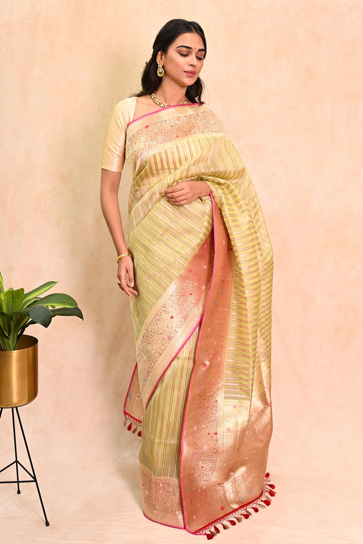 Green Kora Silk Banarasi Saree