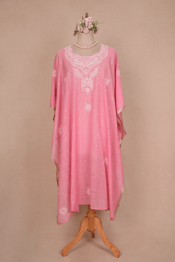 Blush Pink Banarasi Chanderi Chikankari Kaftan