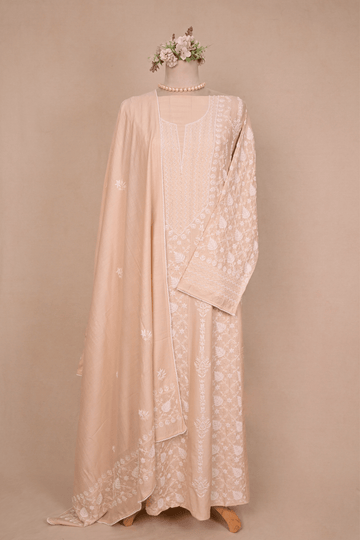 Beige Moonga Chikankari Anarkali