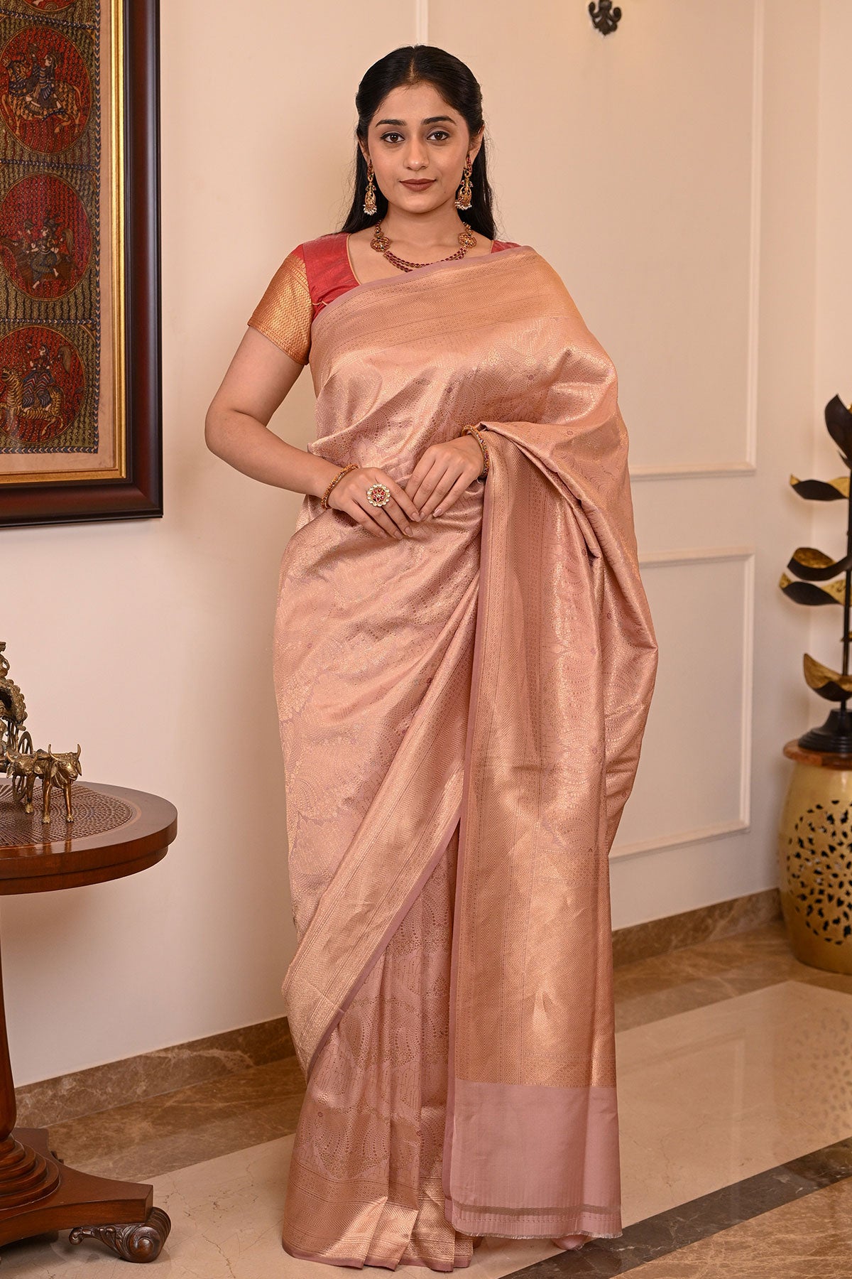 Mule Pink Georgette Banarasi Silk Saree
