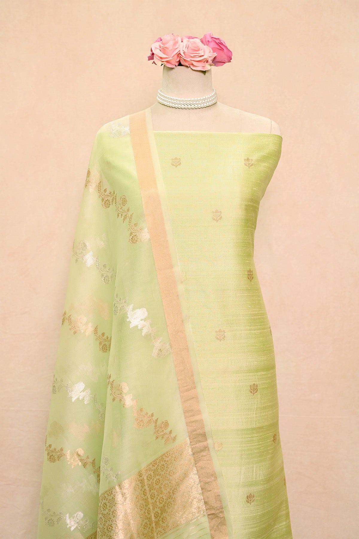 Pastel Green Raw Silk Banarasi Suit