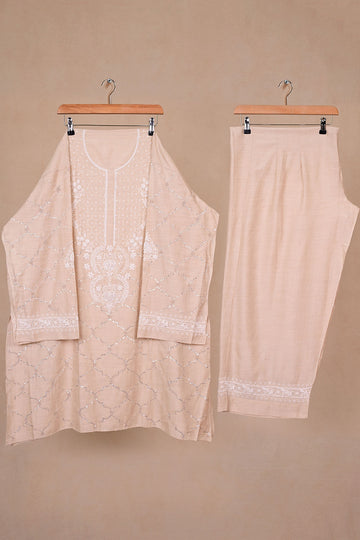 Beige Moonga Silk Chikankari Co-ord Set