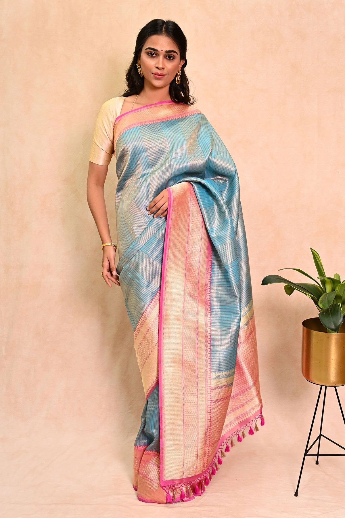 Blue Katan Tissue Banarasi Silk Saree