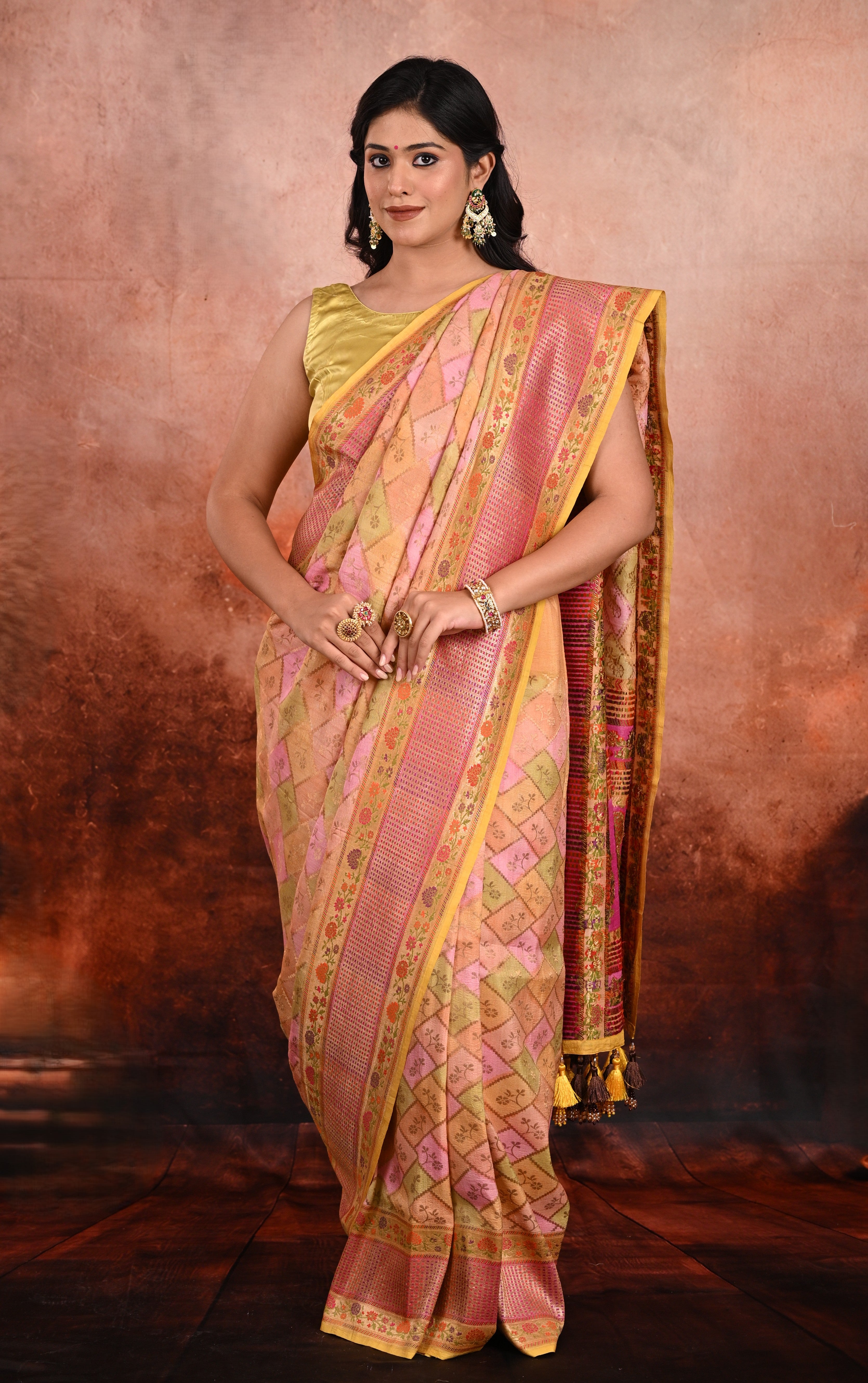 Yellow Tussar Georgette Banarasi Saree