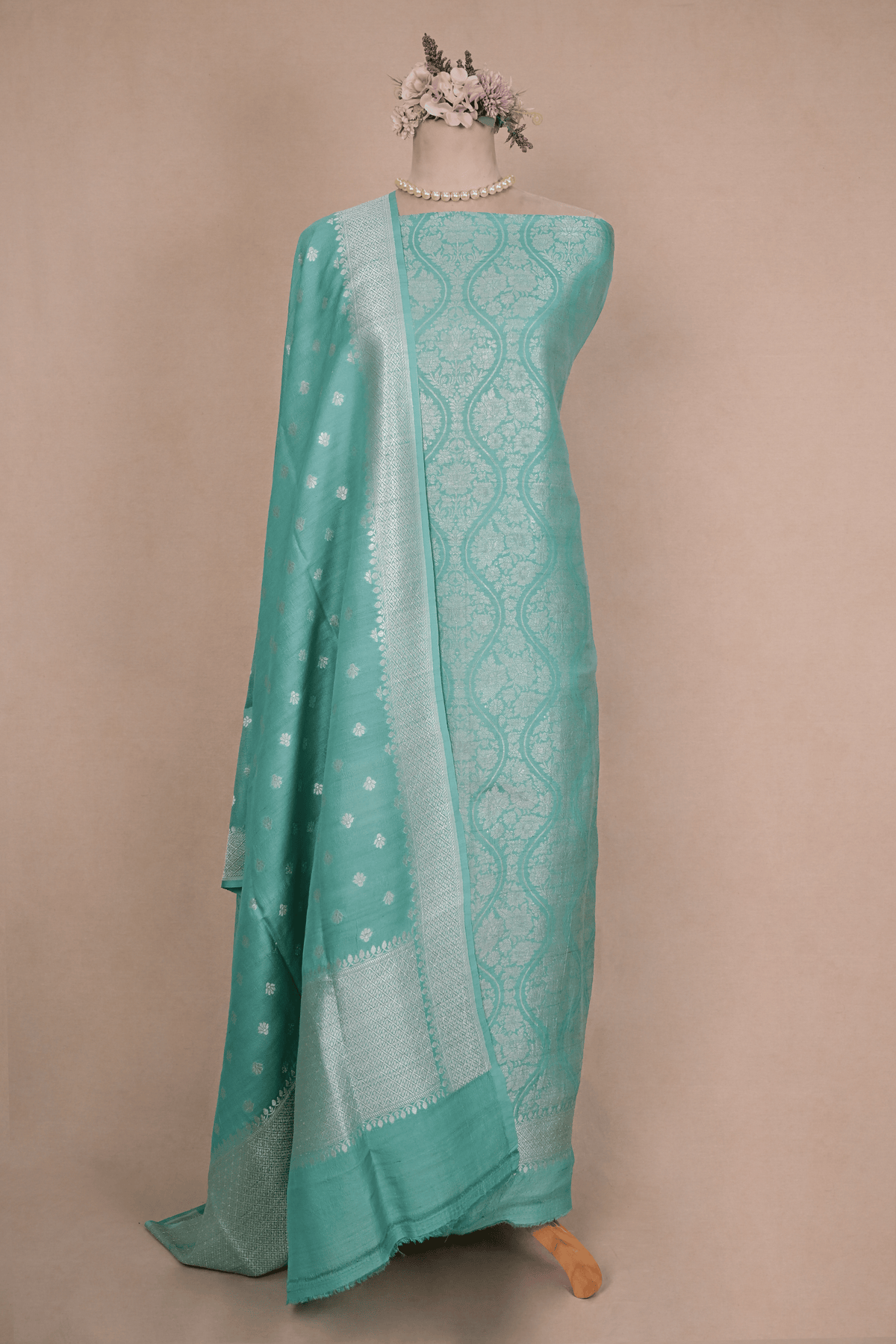 Aquamarine Banarasi Moonga Tussar Suit