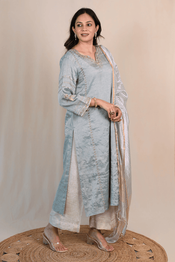 Pearl Blue Tissue Chanderi Zardozi Suit
