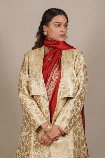 Ivory White Brocade Silk Banarasi Jacket