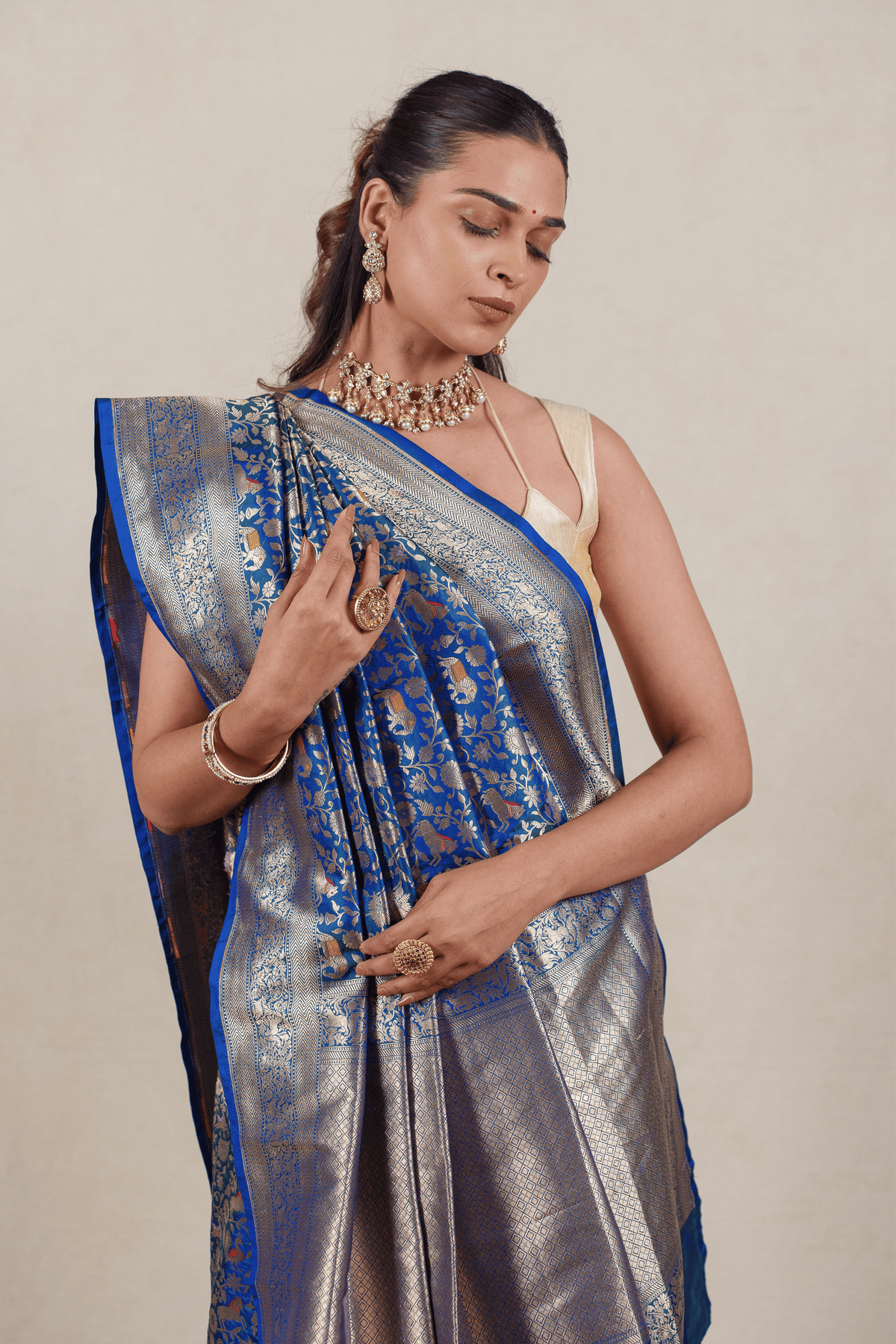 Royal Blue Katan Silk Banarasi Saree