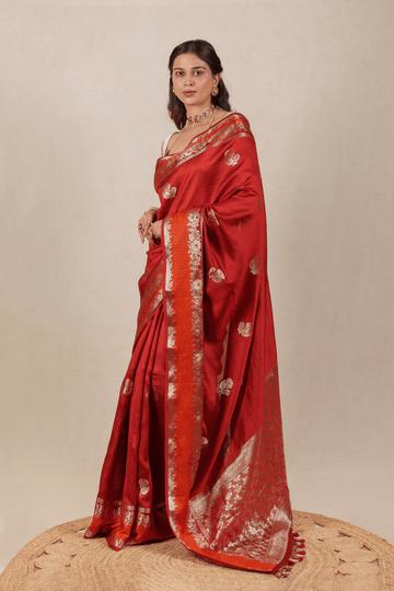 Brick Red Silk Banarasi Saree