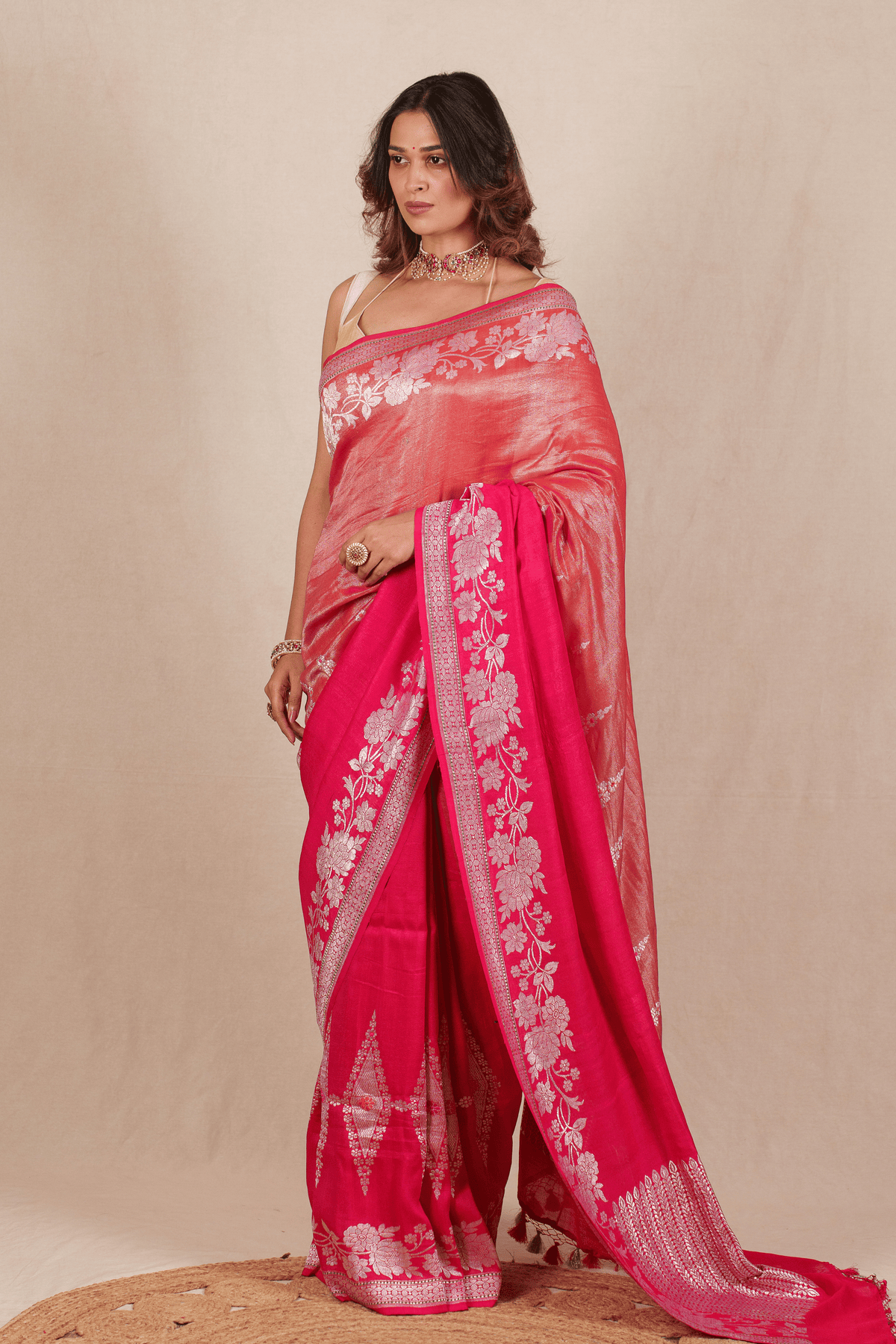 Barberry Red Tissue and Moonga Tussar Silk Banarasi Saree