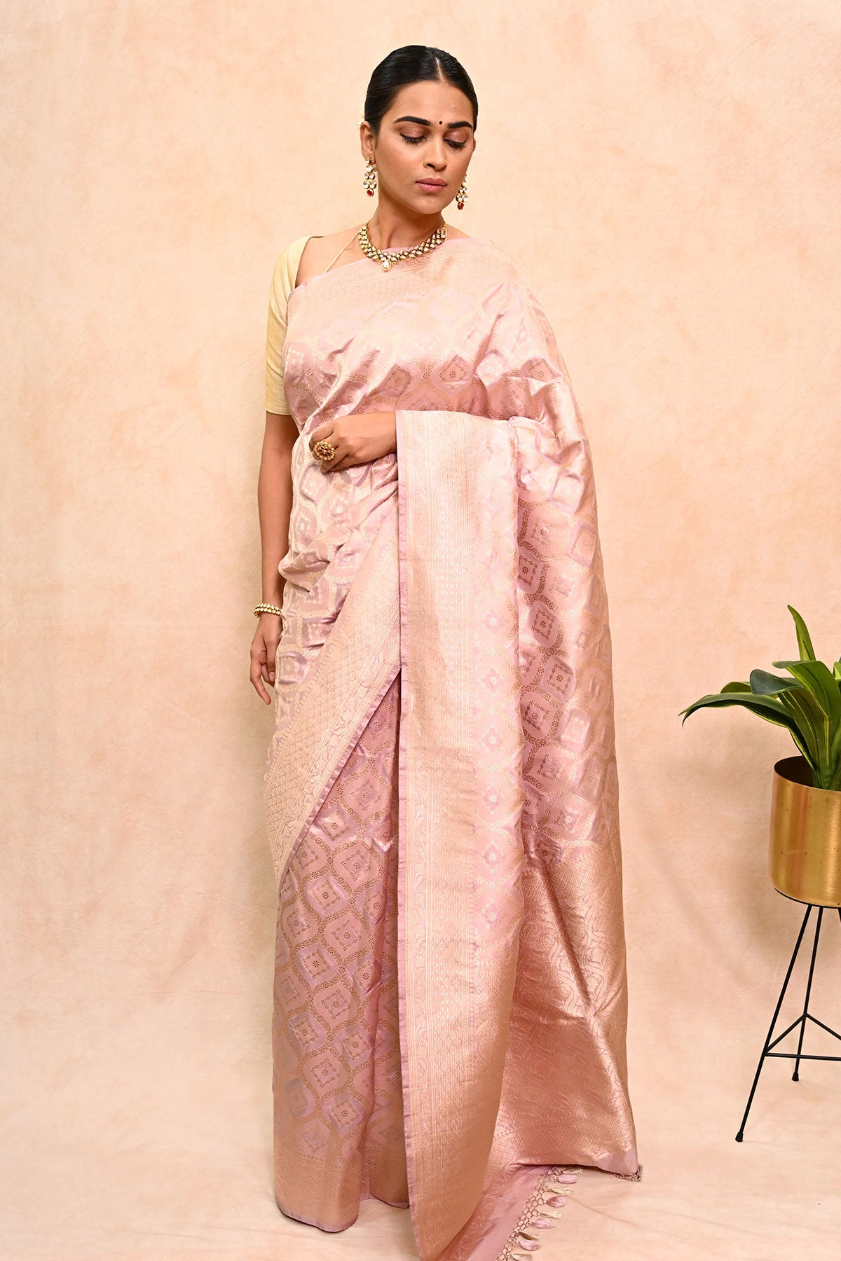 Katan Jaal Banarasi Saree with Exclusive Copper Zari & Brocade Border