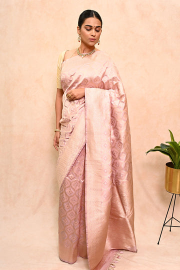 Katan Jaal Banarasi Saree with Exclusive Copper Zari & Brocade Border