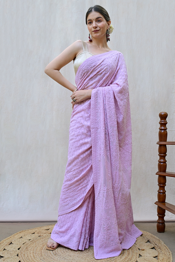 Light Purple Viscose Georgette Saree