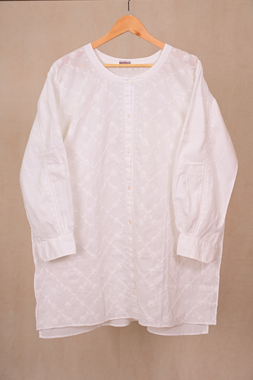 White Dobby Cotton Chikankari Co-ord Set
