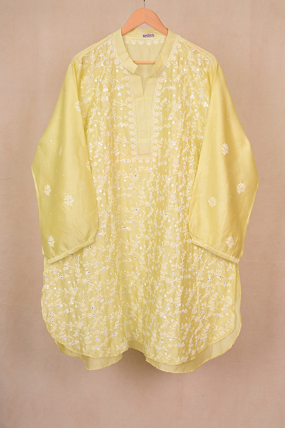 Light Lime Green Chanderi Chikankari Co-ord Set