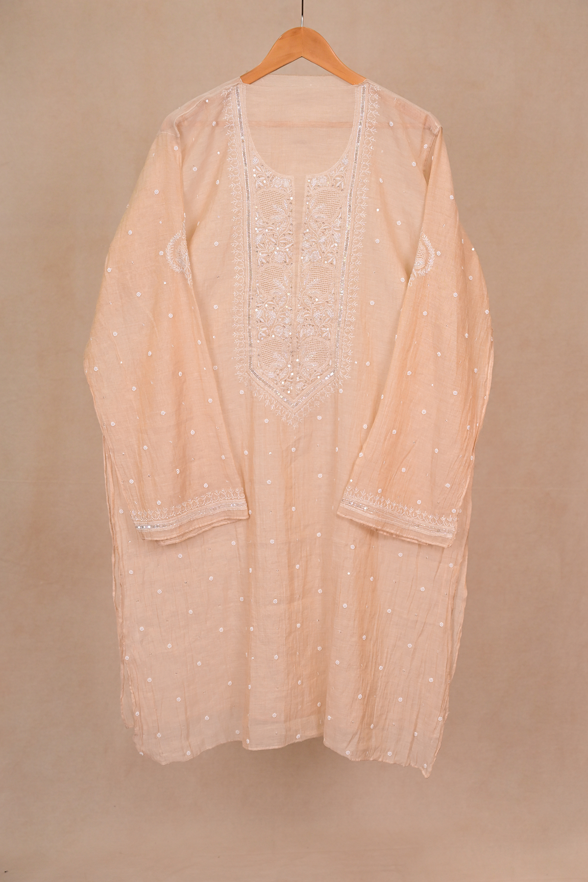 Beige Tissue Chanderi Chikankari Co-ord Set