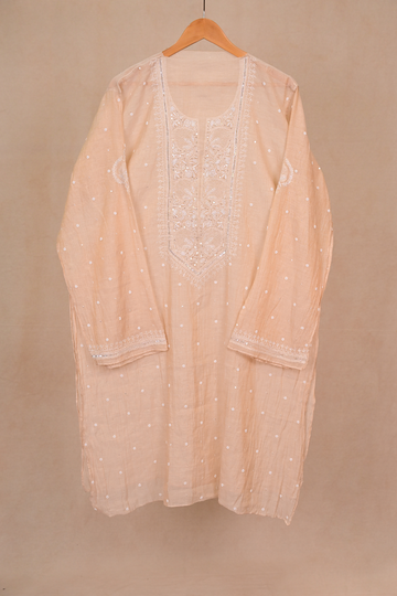 Beige Tissue Chanderi Chikankari Co-ord Set