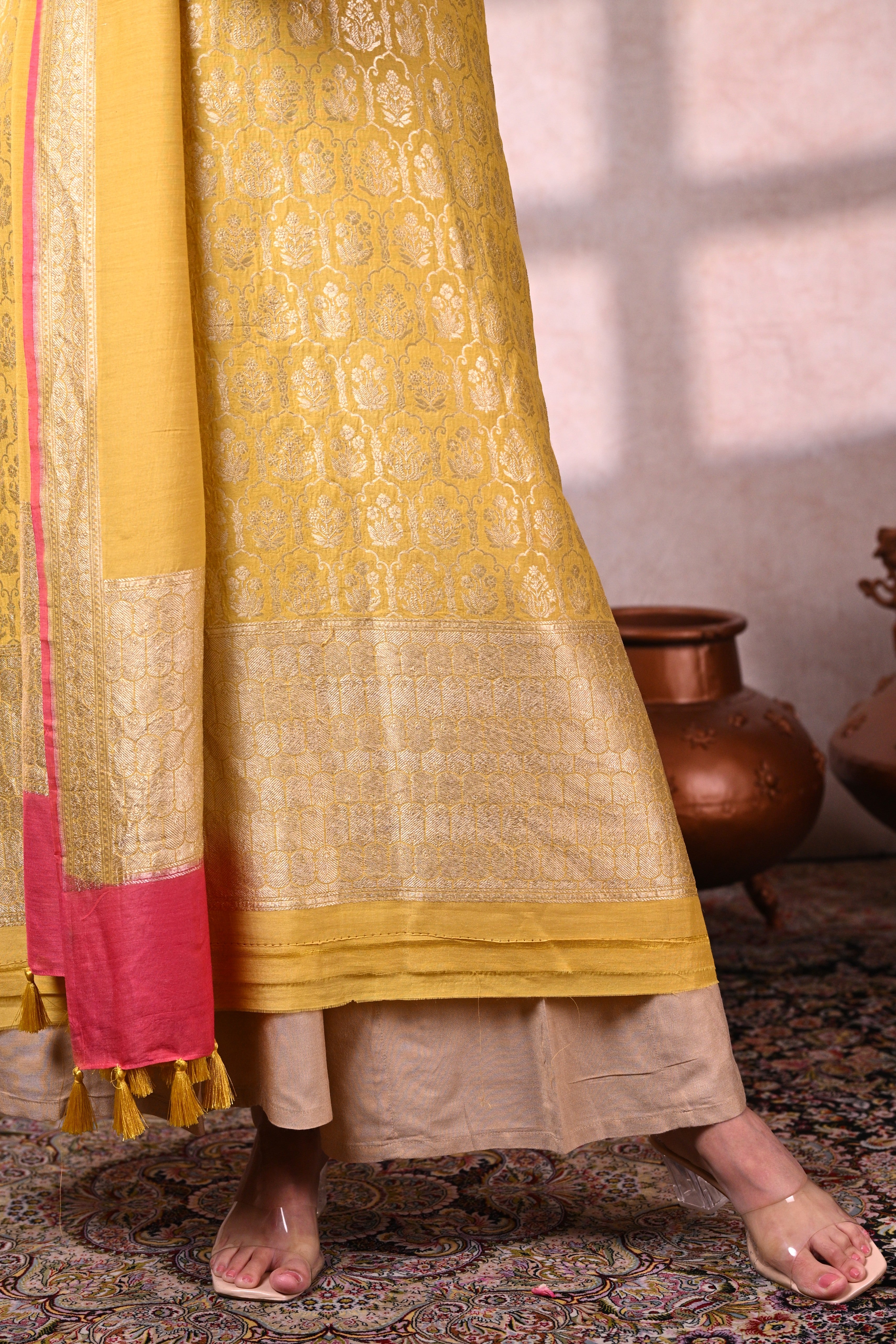 Yellow Banarasi Khaddi Moonga Silk Suit