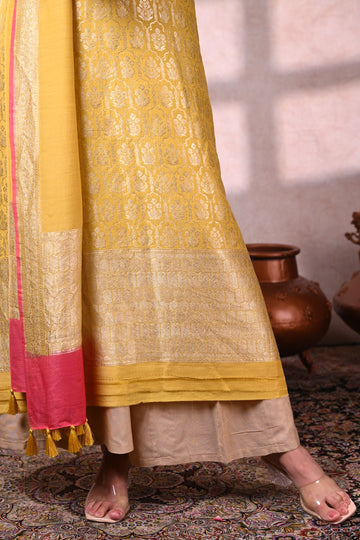 Yellow Banarasi Khaddi Moonga Silk Suit