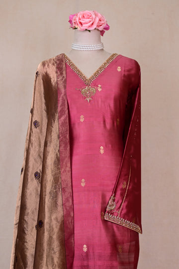 Dusty Rose Mubarakhpur Silk Zardozi Suit