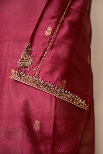 Dusty Rose Mubarakhpur Silk Zardozi Suit