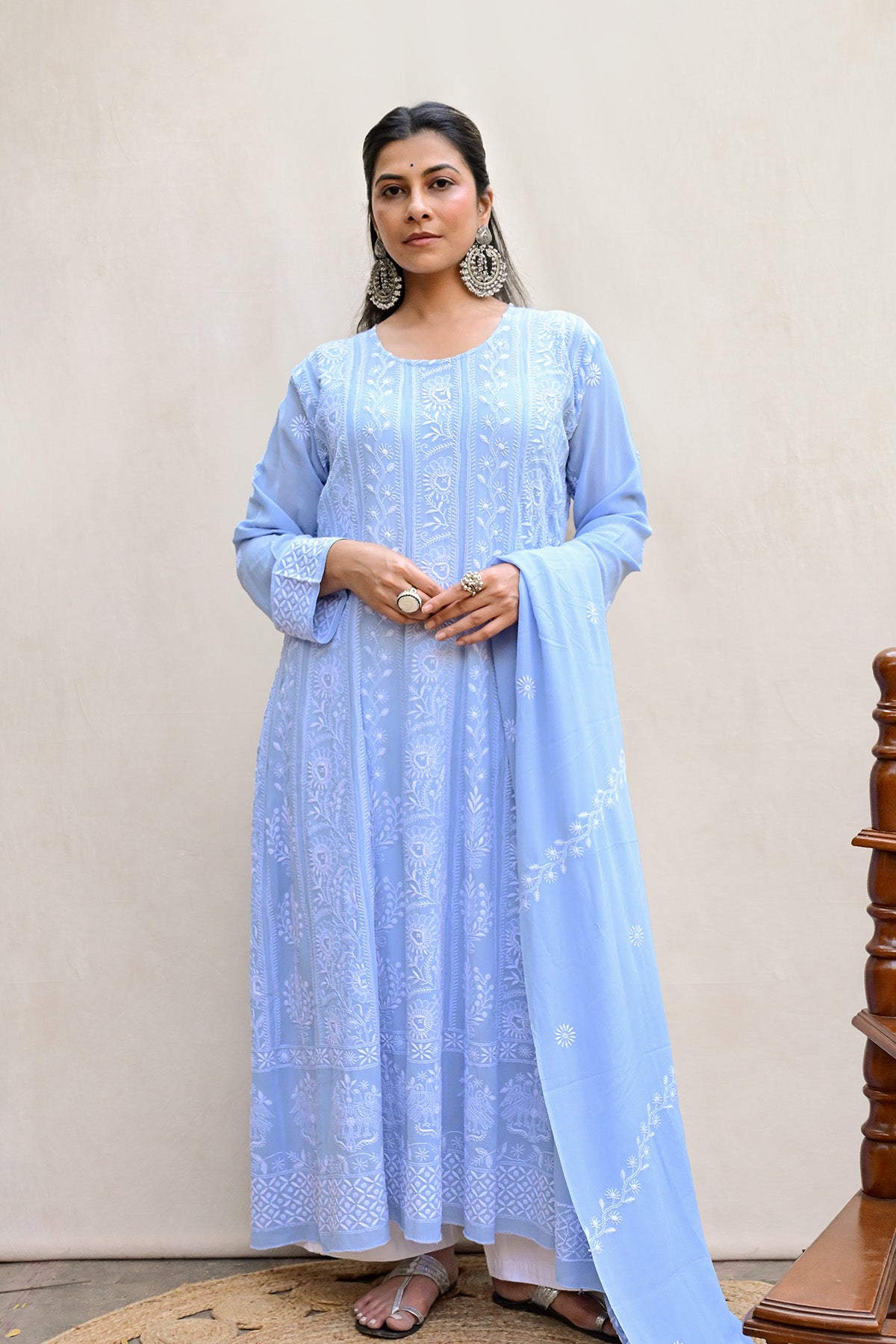 Light Blue Georgette Chikankari Anarkali