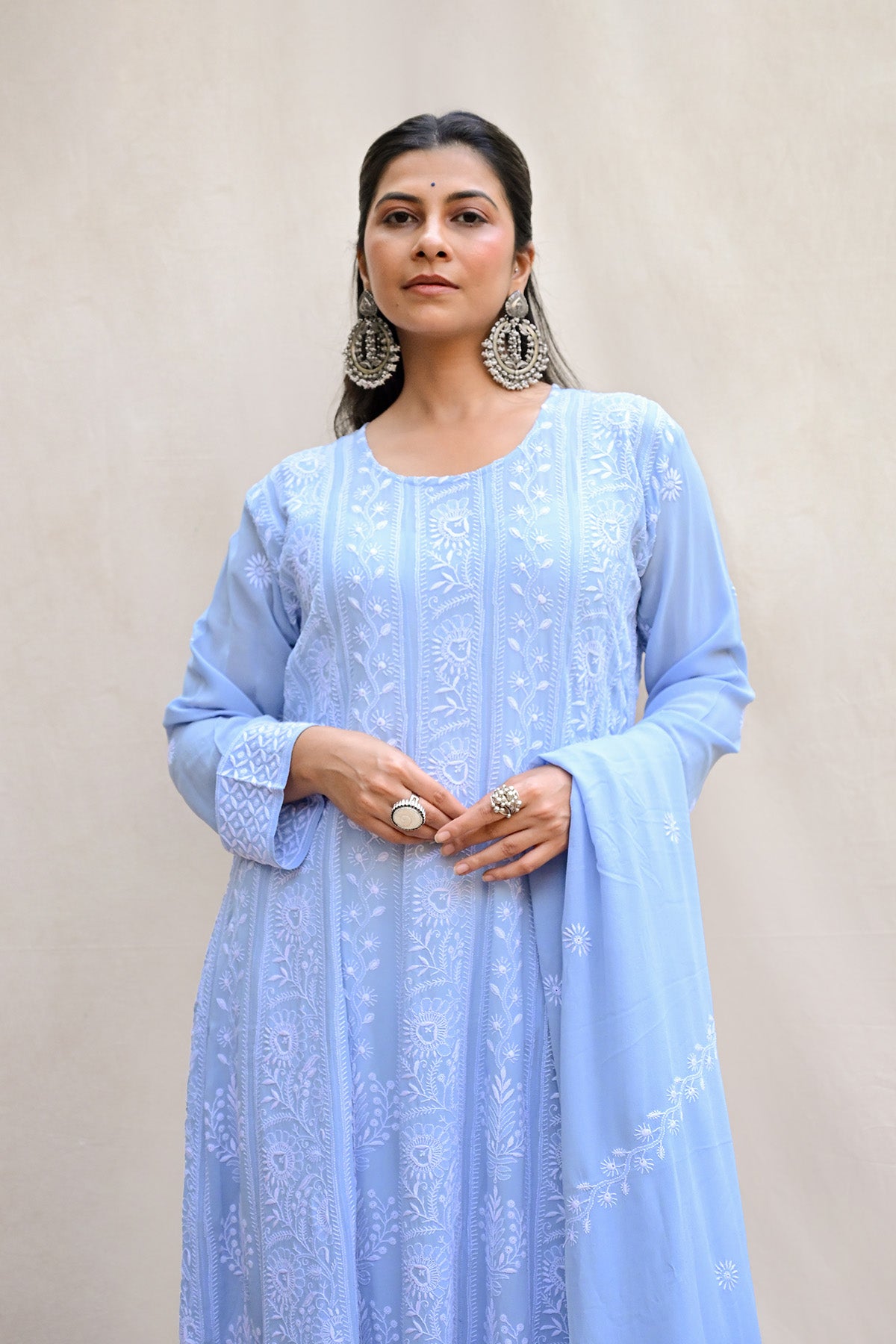 Light Blue Georgette Chikankari Anarkali