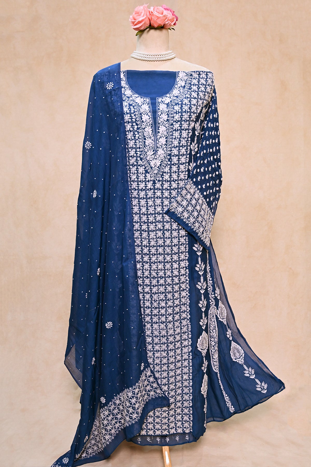 Royal Blue Soft Chanderi Chikankari Anarkali