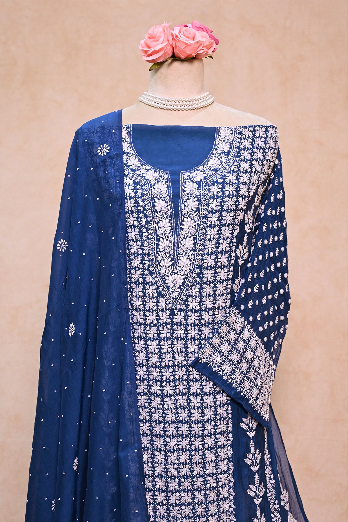 Royal Blue Soft Chanderi Chikankari Anarkali