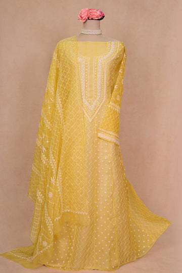 Yellow Organza Chikankari Anarkali